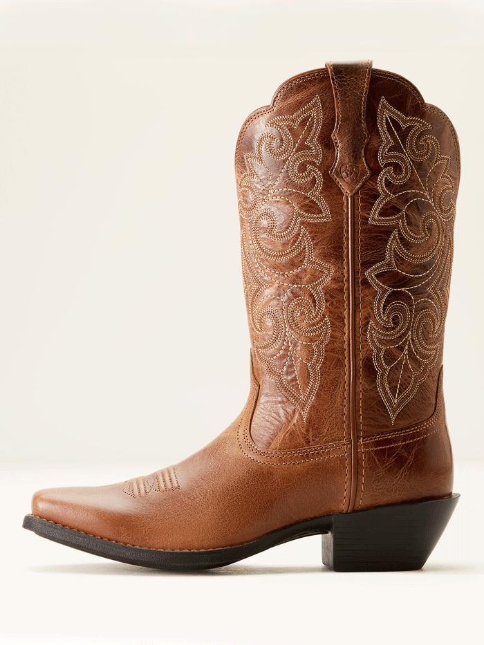 Ariat 10053733 Womens Round Up Square Toe Western Boot Russet Copper front and side view. If you need any assistance with this item or the purchase of this item please call us at five six one seven four eight eight eight zero one Monday through Saturday 10:00a.m EST to 8:00 p.m EST