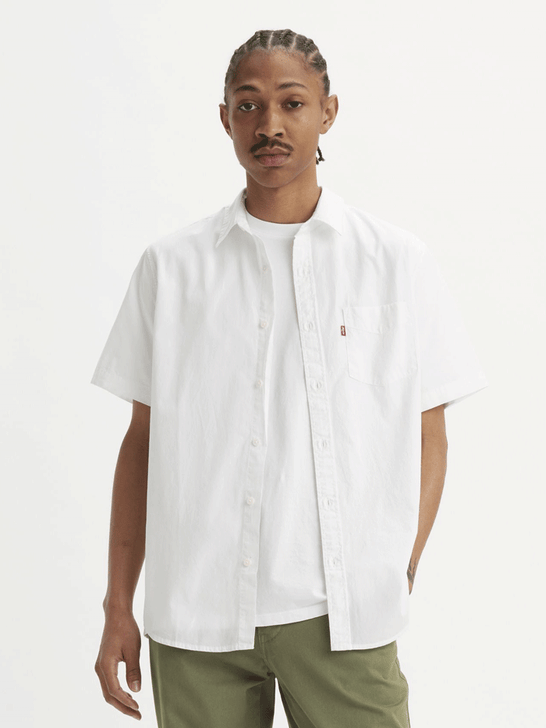 Levis 866270000 Mens Sunset One Pocket Short Sleeve Shirt Bright White front. If you need any assistance with this item or the purchase of this item please call us at five six one seven four eight eight eight zero one Monday through Saturday 10:00a.m EST to 8:00 p.m EST