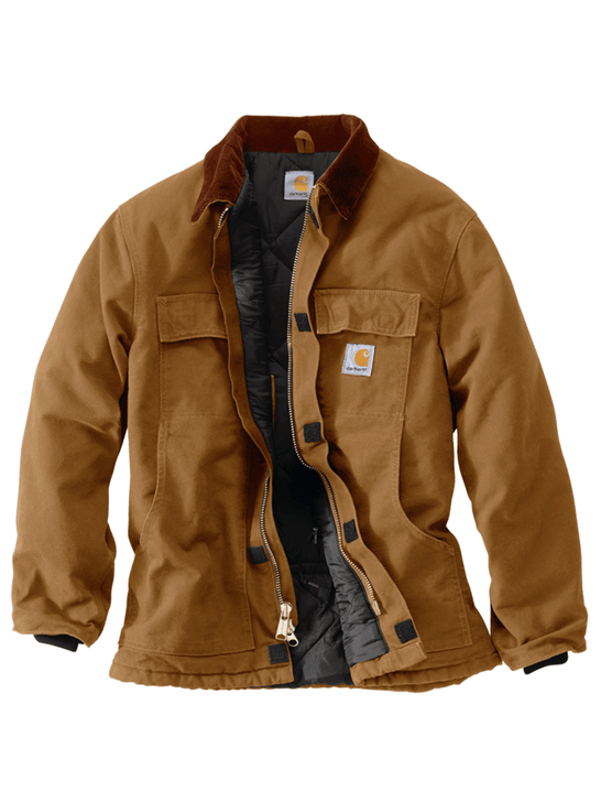 Carhartt 106674-BRN Mens Loose Fit Firm Duck Insulated Traditional Coat Brown front view. If you need any assistance with this item or the purchase of this item please call us at five six one seven four eight eight eight zero one Monday through Saturday 10:00a.m EST to 8:00 p.m EST