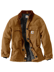 Carhartt 106674-BRN Mens Loose Fit Firm Duck Insulated Traditional Coat Brown front view. If you need any assistance with this item or the purchase of this item please call us at five six one seven four eight eight eight zero one Monday through Saturday 10:00a.m EST to 8:00 p.m EST