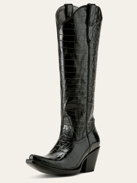 Ariat 10063992 Womens Casanova Western Boot Luxe Caviar Croc Print Black front and outter side view. If you need any assistance with this item or the purchase of this item please call us at five six one seven four eight eight eight zero one Monday through Saturday 10:00a.m EST to 8:00 p.m EST