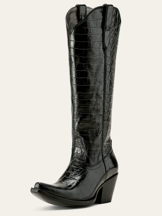 Ariat 10063992 Womens Casanova Western Boot Luxe Caviar Croc Print Black front and outter side view. If you need any assistance with this item or the purchase of this item please call us at five six one seven four eight eight eight zero one Monday through Saturday 10:00a.m EST to 8:00 p.m EST