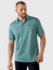 Ariat 10071492 Mens All Over Print Polo Mod Geo Print Angel Blue front view. If you need any assistance with this item or the purchase of this item please call us at five six one seven four eight eight eight zero one Monday through Saturday 10:00a.m EST to 8:00 p.m EST
