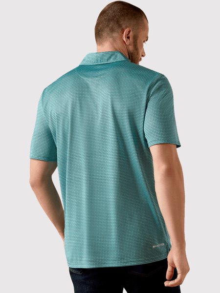 Ariat 10071492 Mens All Over Print Polo Mod Geo Print Angel Blue back view. If you need any assistance with this item or the purchase of this item please call us at five six one seven four eight eight eight zero one Monday through Saturday 10:00a.m EST to 8:00 p.m EST