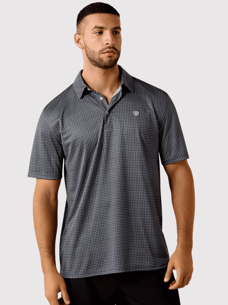 Ariat 10071494 Mens All Over Print Polo Sky Rocket Pinwheel Geo Print Grey front view. If you need any assistance with this item or the purchase of this item please call us at five six one seven four eight eight eight zero one Monday through Saturday 10:00a.m EST to 8:00 p.m EST
