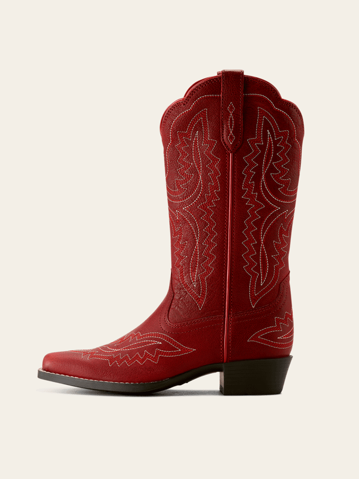 Ariat 10063928 Youth Casanova Western Boot Chili Red front and side view. If you need any assistance with this item or the purchase of this item please call us at five six one seven four eight eight eight zero one Monday through Saturday 10:00a.m EST to 8:00 p.m EST
