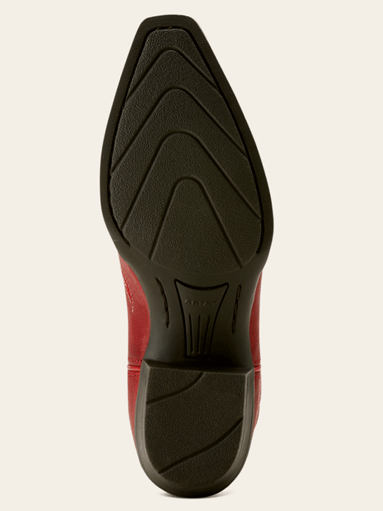 Ariat 10063928 Youth Casanova Western Boot Chili Red sole view. If you need any assistance with this item or the purchase of this item please call us at five six one seven four eight eight eight zero one Monday through Saturday 10:00a.m EST to 8:00 p.m EST
