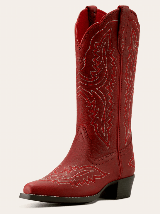 Ariat 10063928 Youth Casanova Western Boot Chili Red front and side view. If you need any assistance with this item or the purchase of this item please call us at five six one seven four eight eight eight zero one Monday through Saturday 10:00a.m EST to 8:00 p.m EST
