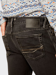 Ariat 10051872 Mens M7 Slim Onyx Straight Leg Jeans Ebony Black back close up. If you need any assistance with this item or the purchase of this item please call us at five six one seven four eight eight eight zero one Monday through Saturday 10:00a.m EST to 8:00 p.m EST
