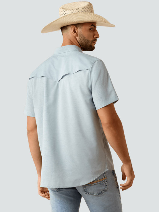 Ariat 10071255 Mens VentTEK Western Fitted Shirt Blue Heather back view. If you need any assistance with this item or the purchase of this item please call us at five six one seven four eight eight eight zero one Monday through Saturday 10:00a.m EST to 8:00 p.m EST