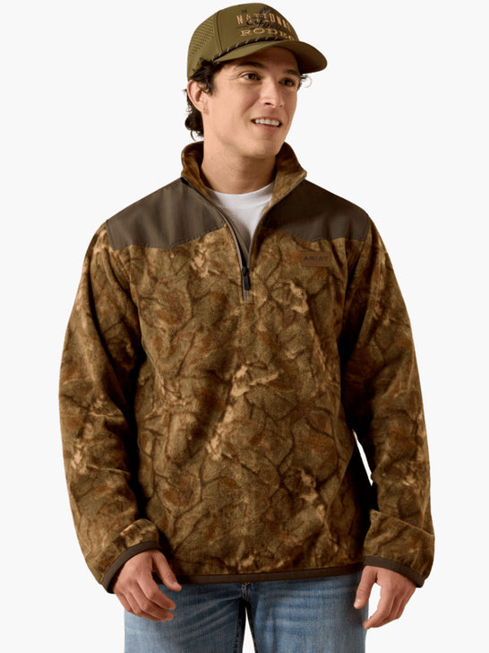 Ariat 10079434 Mens Basis Fleece Pullover Savannah Tan Camo front view. If you need any assistance with this item or the purchase of this item please call us at five six one seven four eight eight eight zero one Monday through Saturday 10:00a.m EST to 8:00 p.m EST
