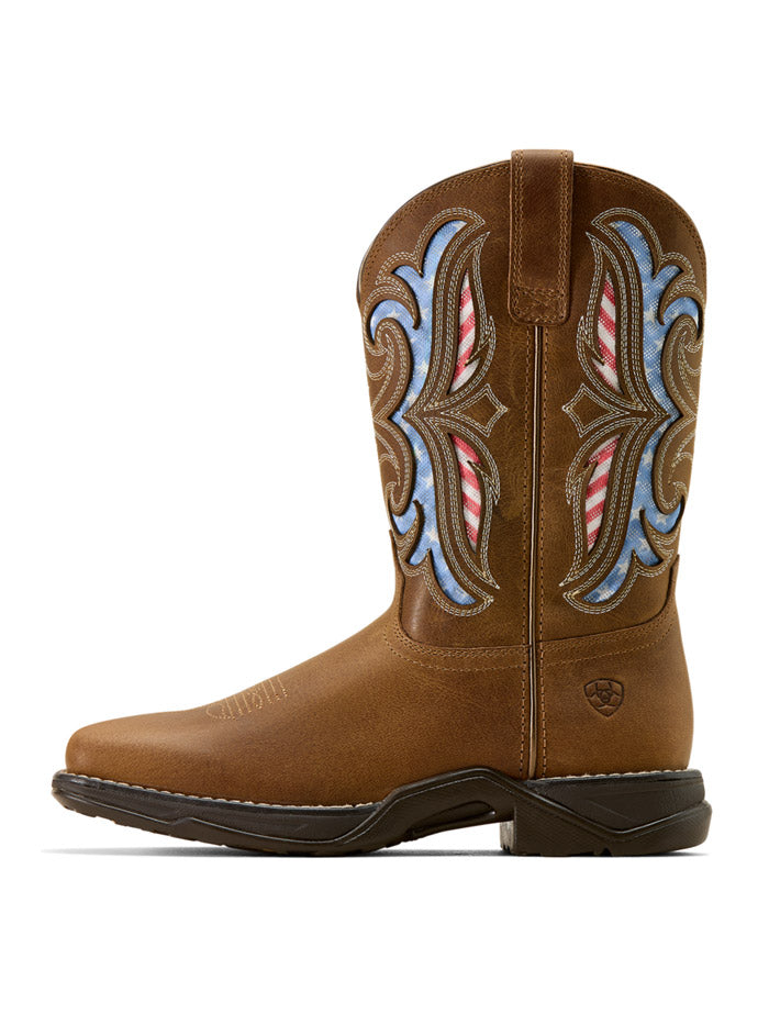 Ariat 10074311 Womens Anthem Proud VentTEK Square Toe Western Boot Aged Tan side / front view. If you need any assistance with this item or the purchase of this item please call us at five six one seven four eight eight eight zero one Monday through Saturday 10:00a.m EST to 8:00 p.m EST