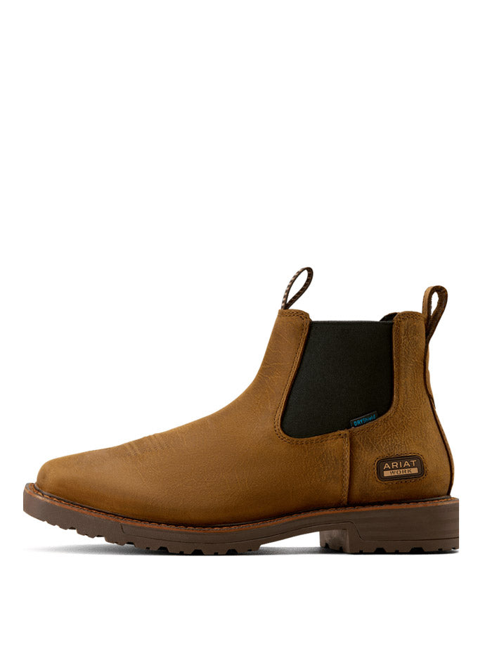 Ariat 10074285 Mens Activator Chelsea Waterproof Wide Square Toe Work Boot Rye Brown front and side view. If you need any assistance with this item or the purchase of this item please call us at five six one seven four eight eight eight zero one Monday through Saturday 10:00a.m EST to 8:00 p.m EST
