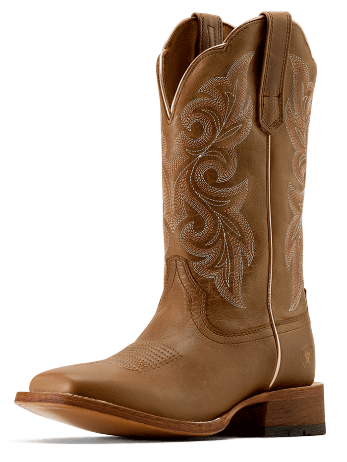 Ariat 10074374 Womens County Lane Wide Square Toe Western Boot Natural Tan side / front view. If you need any assistance with this item or the purchase of this item please call us at five six one seven four eight eight eight zero one Monday through Saturday 10:00a.m EST to 8:00 p.m EST