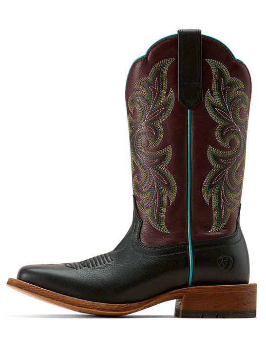 Ariat 10074376 Womens County Lane Wide Square Toe Western Boot Basic Black side view. If you need any assistance with this item or the purchase of this item please call us at five six one seven four eight eight eight zero one Monday through Saturday 10:00a.m EST to 8:00 p.m EST