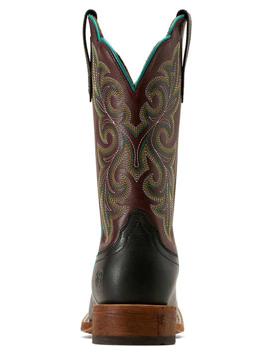 Ariat 10074376 Womens County Lane Wide Square Toe Western Boot Basic Black back view. If you need any assistance with this item or the purchase of this item please call us at five six one seven four eight eight eight zero one Monday through Saturday 10:00a.m EST to 8:00 p.m EST