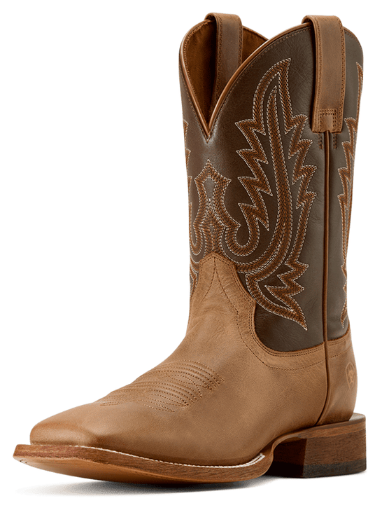 Ariat 10074250 Mens County Road Wide Square Toe Cowboy Boot Wheat Tan side / front view. If you need any assistance with this item or the purchase of this item please call us at five six one seven four eight eight eight zero one Monday through Saturday 10:00a.m EST to 8:00 p.m EST