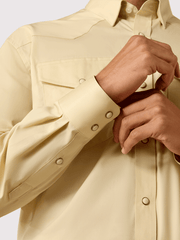 Ariat 10071235 Mens Lightweight Twill Classic Fit Snap Shirt Creme Brulee cuff view. If you need any assistance with this item or the purchase of this item please call us at five six one seven four eight eight eight zero one Monday through Saturday 10:00a.m EST to 8:00 p.m EST