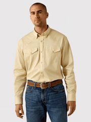 Ariat 10071235 Mens Lightweight Twill Classic Fit Snap Shirt Creme Brulee front view. If you need any assistance with this item or the purchase of this item please call us at five six one seven four eight eight eight zero one Monday through Saturday 10:00a.m EST to 8:00 p.m EST
