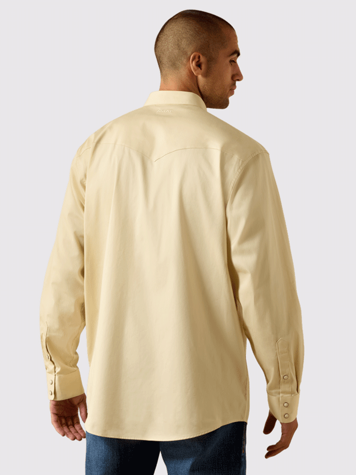 Ariat 10071235 Mens Lightweight Twill Classic Fit Snap Shirt Creme Brulee front view. If you need any assistance with this item or the purchase of this item please call us at five six one seven four eight eight eight zero one Monday through Saturday 10:00a.m EST to 8:00 p.m EST
