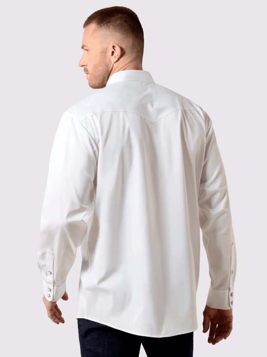 Ariat 10071236 Mens Lightweight Twill Classic Fit Snap Shirt White back view. If you need any assistance with this item or the purchase of this item please call us at five six one seven four eight eight eight zero one Monday through Saturday 10:00a.m EST to 8:00 p.m EST
