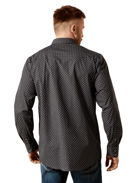Ariat 10065970 Mens Wrinkle Free Johnson Fitted Shirt Black back view. If you need any assistance with this item or the purchase of this item please call us at five six one seven four eight eight eight zero one Monday through Saturday 10:00a.m EST to 8:00 p.m EST
