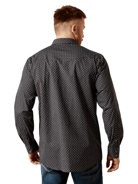 Ariat 10065970 Mens Wrinkle Free Johnson Fitted Shirt Black back view. If you need any assistance with this item or the purchase of this item please call us at five six one seven four eight eight eight zero one Monday through Saturday 10:00a.m EST to 8:00 p.m EST