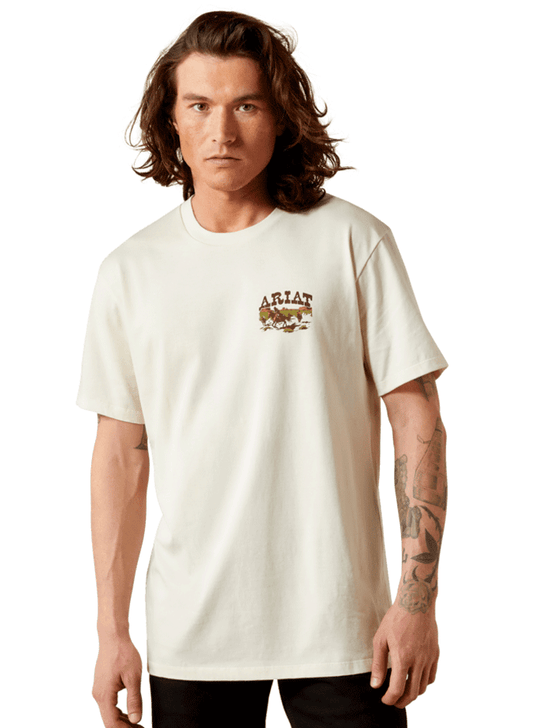 Ariat 10065901 Mens Pulp Western T-Shirt Turtledove Cream front view. If you need any assistance with this item or the purchase of this item please call us at five six one seven four eight eight eight zero one Monday through Saturday 10:00a.m EST to 8:00 p.m EST