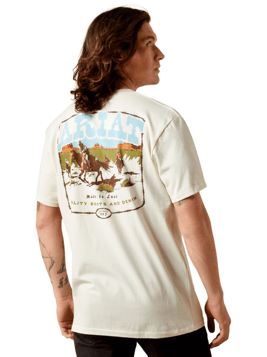 Ariat 10065901 Mens Pulp Western T-Shirt Turtledove Cream back view. If you need any assistance with this item or the purchase of this item please call us at five six one seven four eight eight eight zero one Monday through Saturday 10:00a.m EST to 8:00 p.m EST