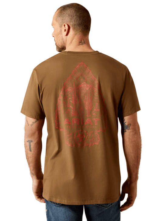 Ariat 10065890 Mens Stone Arrowhead T-Shirt Teak back view. If you need any assistance with this item or the purchase of this item please call us at five six one seven four eight eight eight zero one Monday through Saturday 10:00a.m EST to 8:00 p.m EST