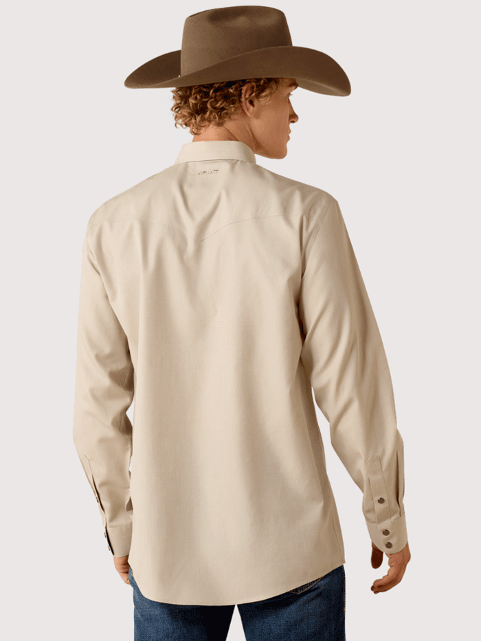 Ariat 10071105 Mens Wrinkle Free Pinpoint Oxford Fitted Snap Shirt Brindle Tan front view. If you need any assistance with this item or the purchase of this item please call us at five six one seven four eight eight eight zero one Monday through Saturday 10:00a.m EST to 8:00 p.m EST
