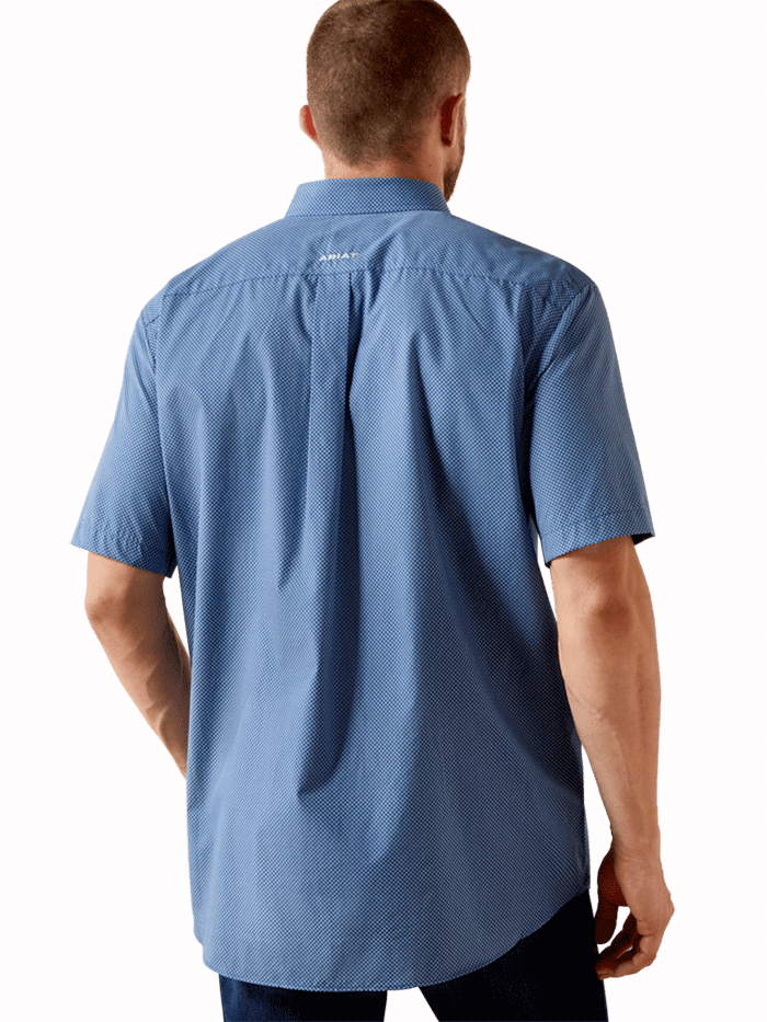 Ariat 10071017 Mens Case Classic Fit Short Sleeve Shirt Ensign Blue Geo Print front view. If you need any assistance with this item or the purchase of this item please call us at five six one seven four eight eight eight zero one Monday through Saturday 10:00a.m EST to 8:00 p.m EST
