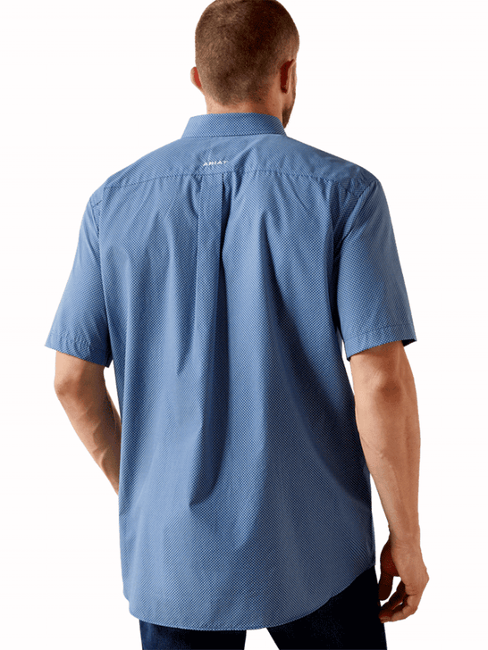 Ariat 10071017 Mens Case Classic Fit Short Sleeve Shirt Ensign Blue Geo Print back view. 