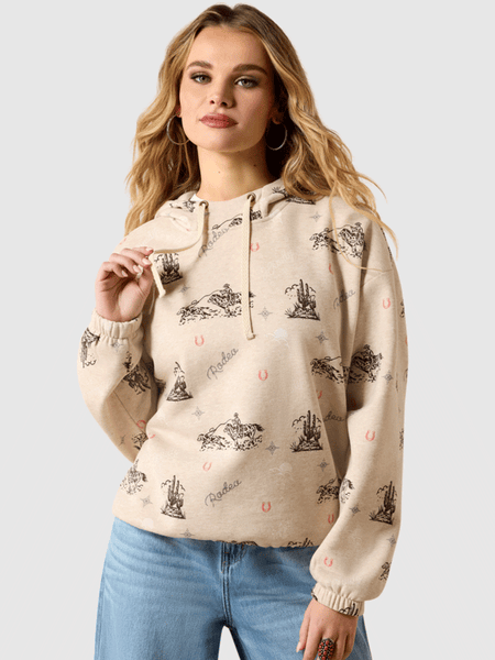 Ariat 10071164 Womens Essential Hoodie Oatmeal Heather front view.If you need any assistance with this item or the purchase of this item please call us at five six one seven four eight eight eight zero one Monday through Saturday 10:00a.m EST to 8:00 p.m EST
