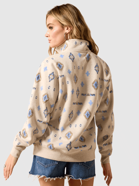 Ariat 10071160 Womens Sapphire Half Zip Sweatshirt Oatmeal Heather back view. If you need any assistance with this item or the purchase of this item please call us at five six one seven four eight eight eight zero one Monday through Saturday 10:00a.m EST to 8:00 p.m EST