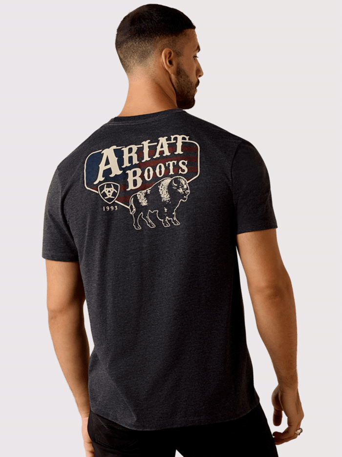Ariat 10071195 Mens American Bison Classic Fit T-Shirt Charcoal Heather back view. If you need any assistance with this item or the purchase of this item please call us at five six one seven four eight eight eight zero one Monday through Saturday 10:00a.m EST to 8:00 p.m EST
