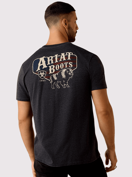 Ariat 10071195 Mens American Bison Classic Fit T-Shirt Charcoal Heather back view. If you need any assistance with this item or the purchase of this item please call us at five six one seven four eight eight eight zero one Monday through Saturday 10:00a.m EST to 8:00 p.m EST

