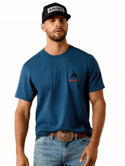 Ariat 10071192 Mens Flag Bronco Classic Fit T-Shirt Key Largo Blue front view. If you need any assistance with this item or the purchase of this item please call us at five six one seven four eight eight eight zero one Monday through Saturday 10:00a.m EST to 8:00 p.m EST