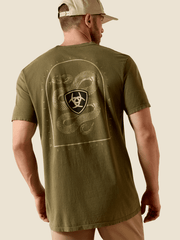 Ariat 10071191 Mens Snake Classic Fit T-Shirt Olive back view. If you need any assistance with this item or the purchase of this item please call us at five six one seven four eight eight eight zero one Monday through Saturday 10:00a.m EST to 8:00 p.m EST
