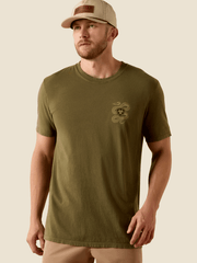 Ariat 10071191 Mens Snake Classic Fit T-Shirt Olive front view. If you need any assistance with this item or the purchase of this item please call us at five six one seven four eight eight eight zero one Monday through Saturday 10:00a.m EST to 8:00 p.m EST