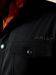 Ariat 10072732 Mens Wagoner Lightweight Jacket Black front close up. If you need any assistance with this item or the purchase of this item please call us at five six one seven four eight eight eight zero one Monday through Saturday 10:00a.m EST to 8:00 p.m EST