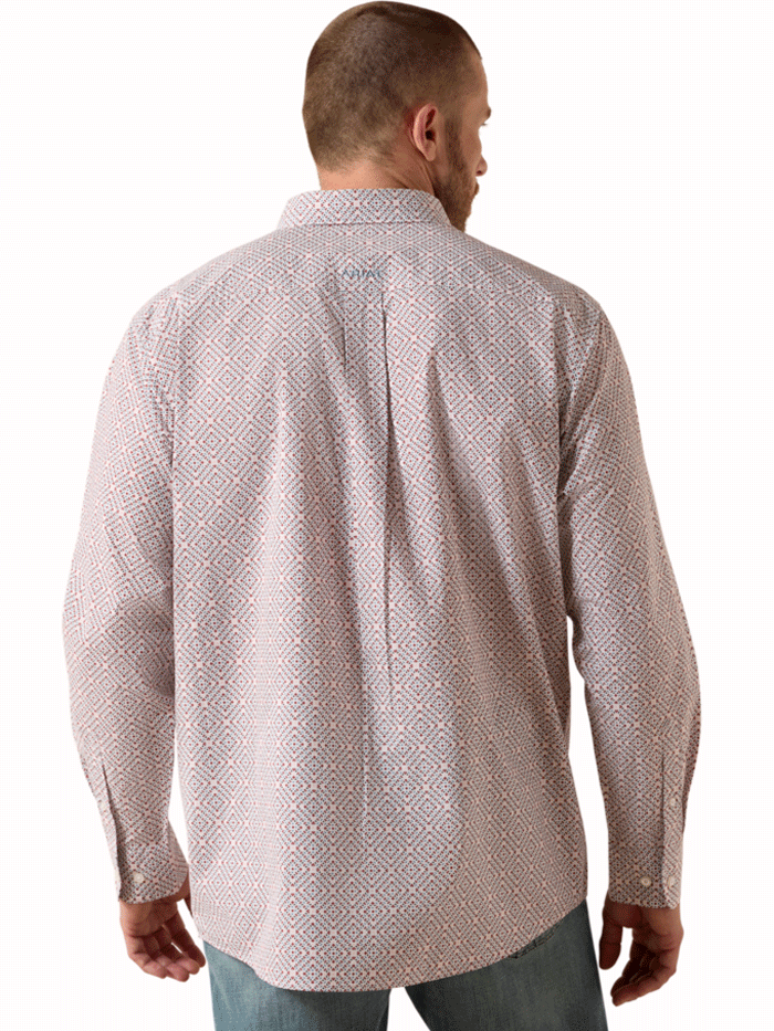 Ariat 10071609 Mens Tiernan Classic Fit Long Sleeve Shirt Geo Print White front view. If you need any assistance with this item or the purchase of this item please call us at five six one seven four eight eight eight zero one Monday through Saturday 10:00a.m EST to 8:00 p.m EST
