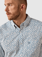 Ariat 10071599 Mens Jennings Fitted Long Sleeve Shirt Vine Floral Blue front close up view. If you need any assistance with this item or the purchase of this item please call us at five six one seven four eight eight eight zero one Monday through Saturday 10:00a.m EST to 8:00 p.m EST