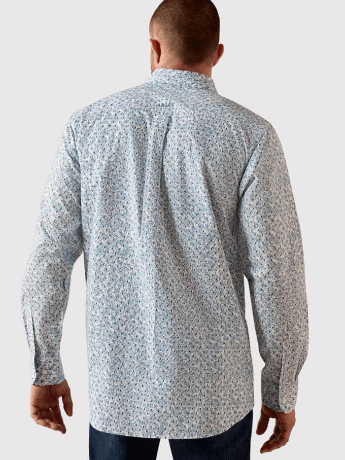 Ariat 10071599 Mens Jennings Fitted Long Sleeve Shirt Vine Floral Blue front view. If you need any assistance with this item or the purchase of this item please call us at five six one seven four eight eight eight zero one Monday through Saturday 10:00a.m EST to 8:00 p.m EST
