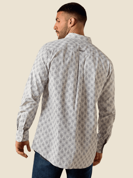 Ariat 10071598 Mens Poe Fitted Long Sleeve Shirt Medallion Print White back view. If you need any assistance with this item or the purchase of this item please call us at five six one seven four eight eight eight zero one Monday through Saturday 10:00a.m EST to 8:00 p.m EST