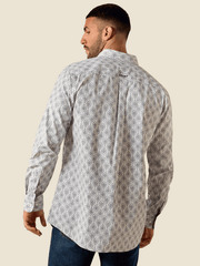 Ariat 10071598 Mens Poe Fitted Long Sleeve Shirt Medallion Print White back view. If you need any assistance with this item or the purchase of this item please call us at five six one seven four eight eight eight zero one Monday through Saturday 10:00a.m EST to 8:00 p.m EST