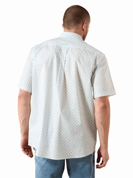 Ariat 10071728 Mens Packert Classic Fit Short Sleeve Shirt White Medallion back view. If you need any assistance with this item or the purchase of this item please call us at five six one seven four eight eight eight zero one Monday through Saturday 10:00a.m EST to 8:00 p.m EST