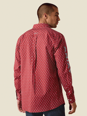 Ariat 10071758 Mens Team Willow Fitted Long Sleeve Shirt Red back view. If you need any assistance with this item or the purchase of this item please call us at five six one seven four eight eight eight zero one Monday through Saturday 10:00a.m EST to 8:00 p.m EST
