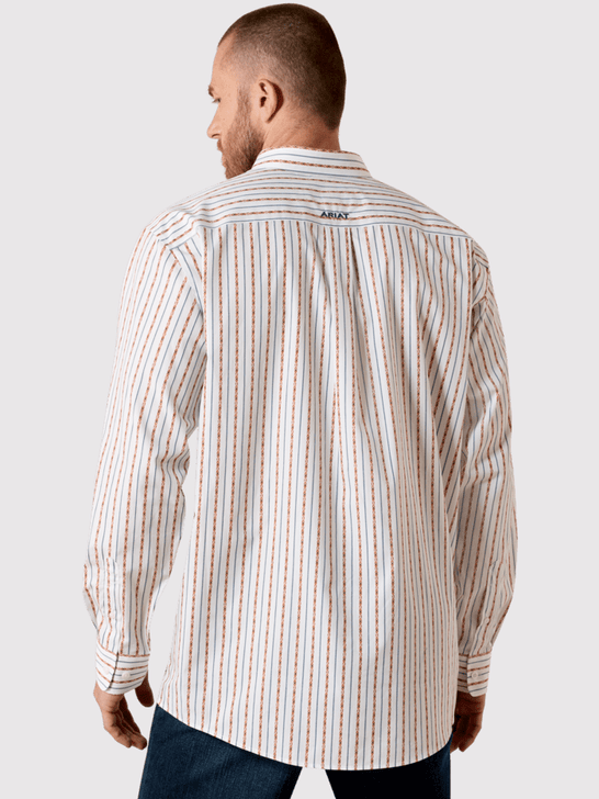 Ariat 10071751 Mens Wrinkle Free Augustine Classic Fit Shirt White Serape Stripe back view. If you need any assistance with this item or the purchase of this item please call us at five six one seven four eight eight eight zero one Monday through Saturday 10:00a.m EST to 8:00 p.m EST
