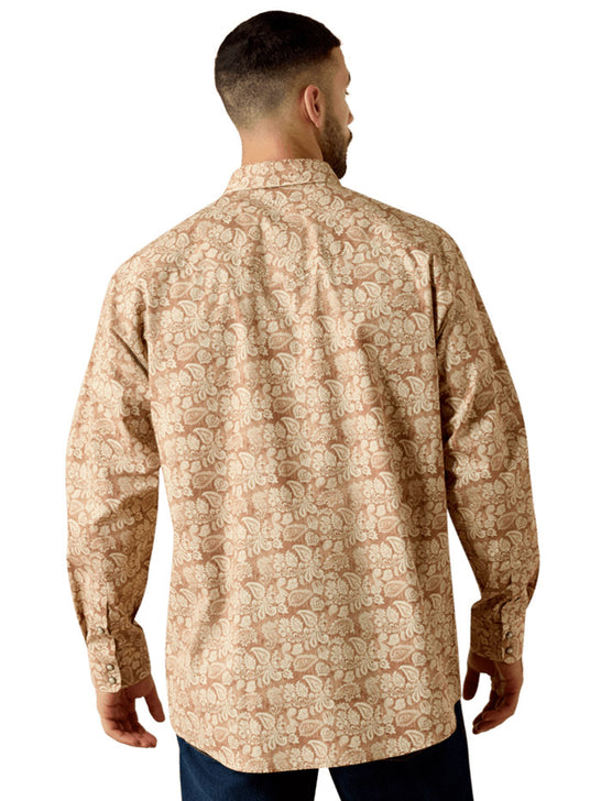 Ariat 10073620 Mens Fynn Classic Fit Snap Shirt Paisley Print Natural back view.If you need any assistance with this item or the purchase of this item please call us at five six one seven four eight eight eight zero one Monday through Saturday 10:00a.m EST to 8:00 p.m EST